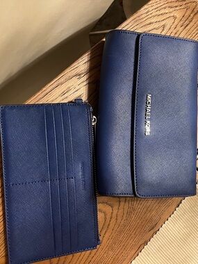 Michael Kors Navy Saffiano Card Holder and Wristlet Set